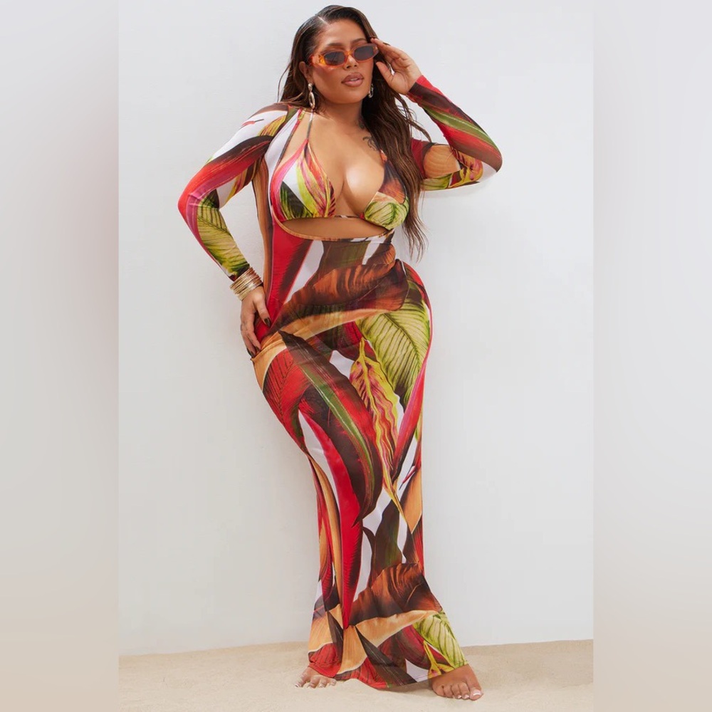 Fashion Nova Summers In Tulum Mesh 3-Piece Sunsuit Set
